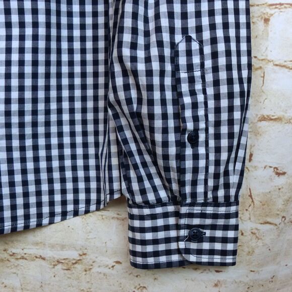 Desigual Shirt Mens M Patchwork Plaid Gingham Mixed Print Button Retro Preppy - Picture 14 of 15